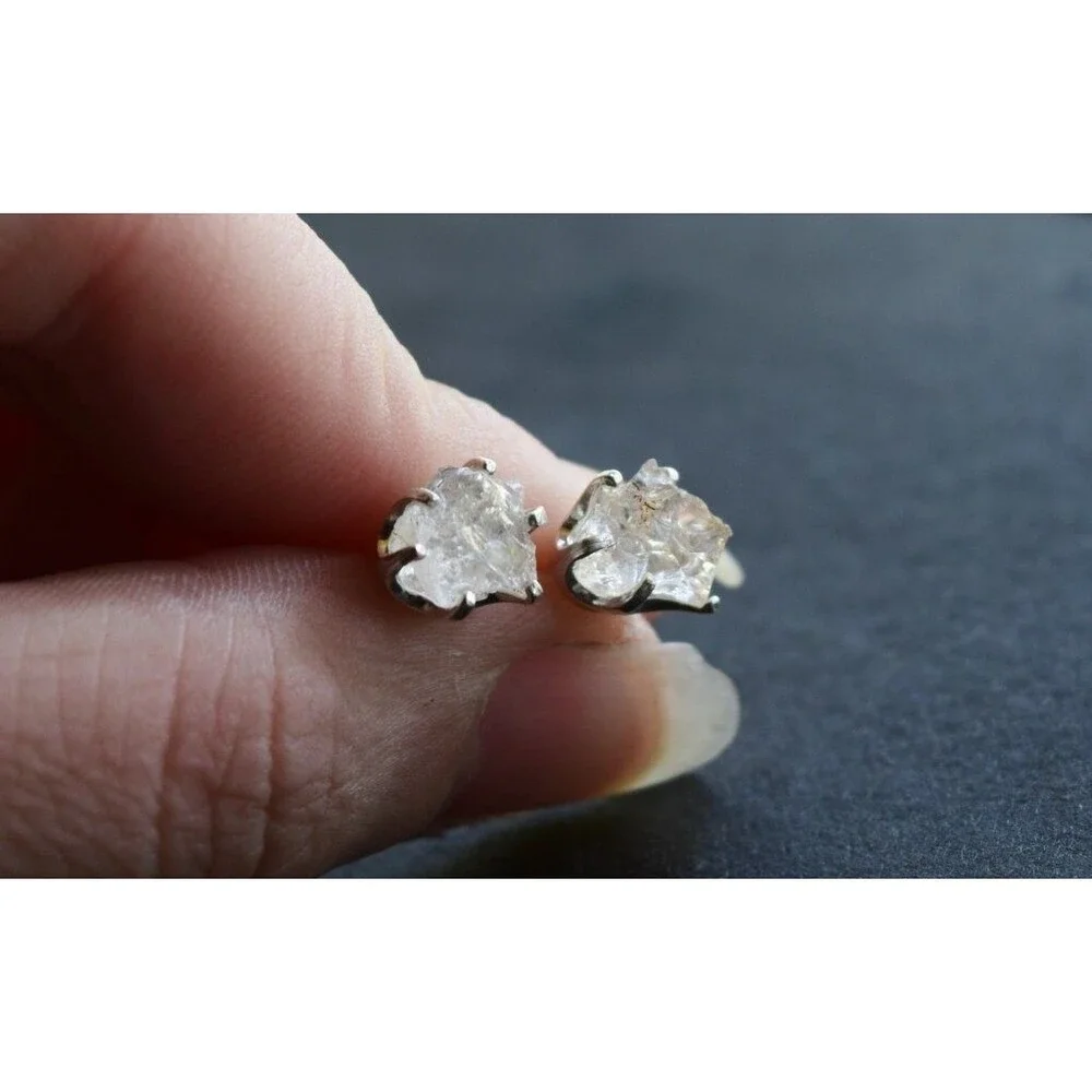 Lake County diamond earrings, 925 sterling silver, raw gemstones